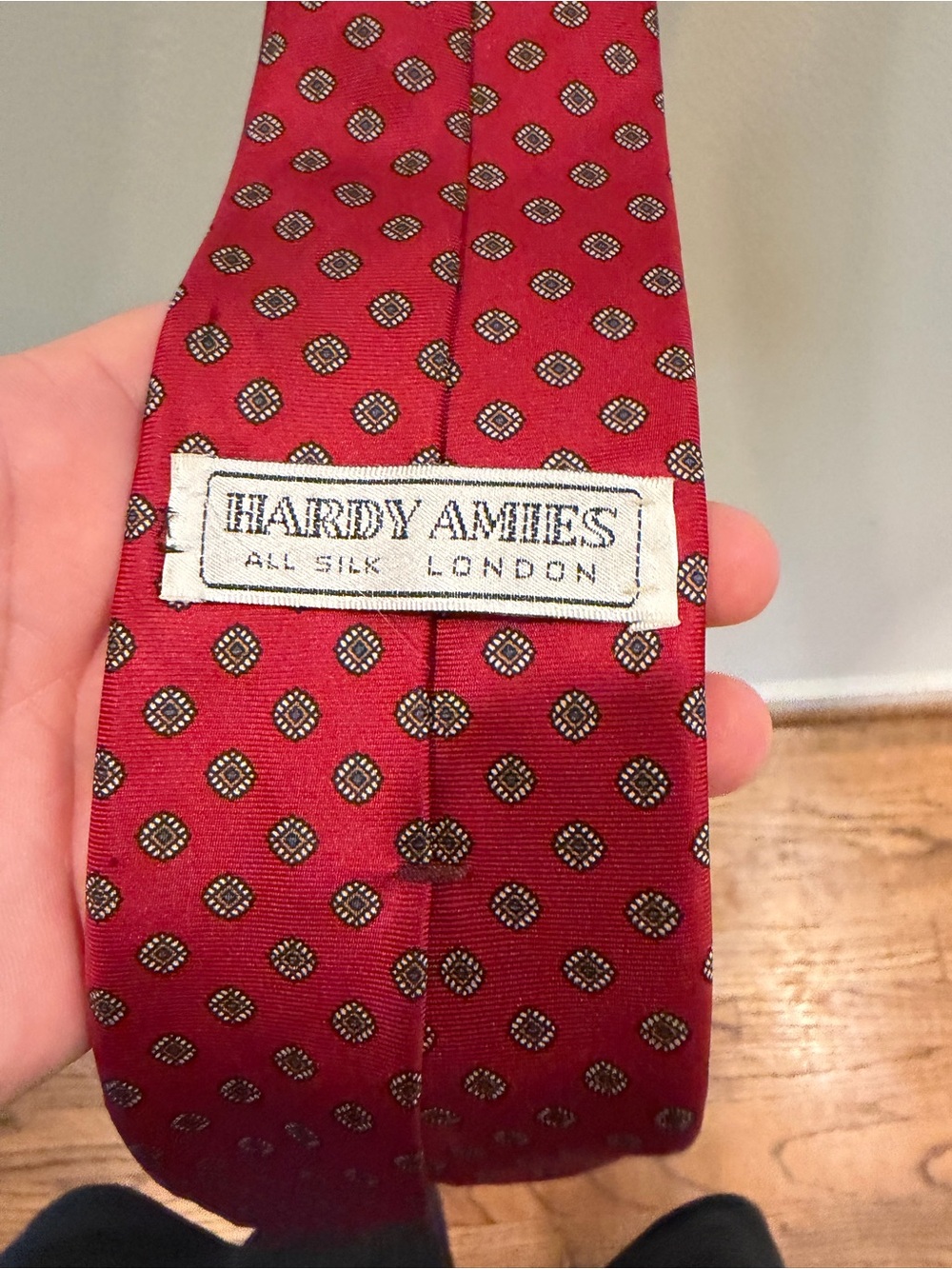 Hardy Amies Burgundy Silk Tie with Gold and Black Medallions